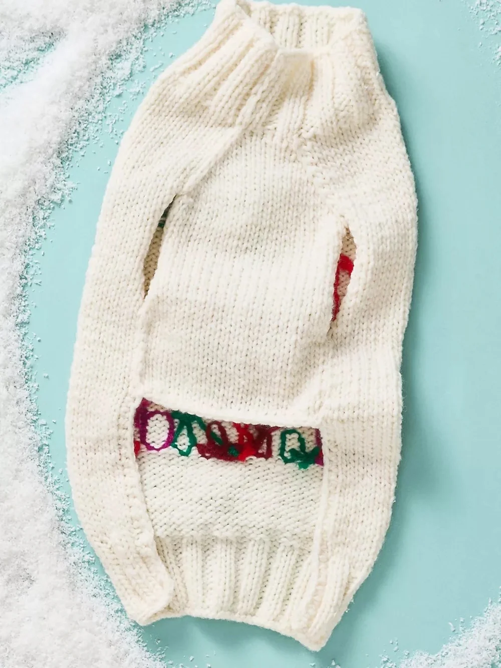 Anthropologie Hand Knit 100% Wool 'Under the Mistletoe' Christmas Dog Sweater